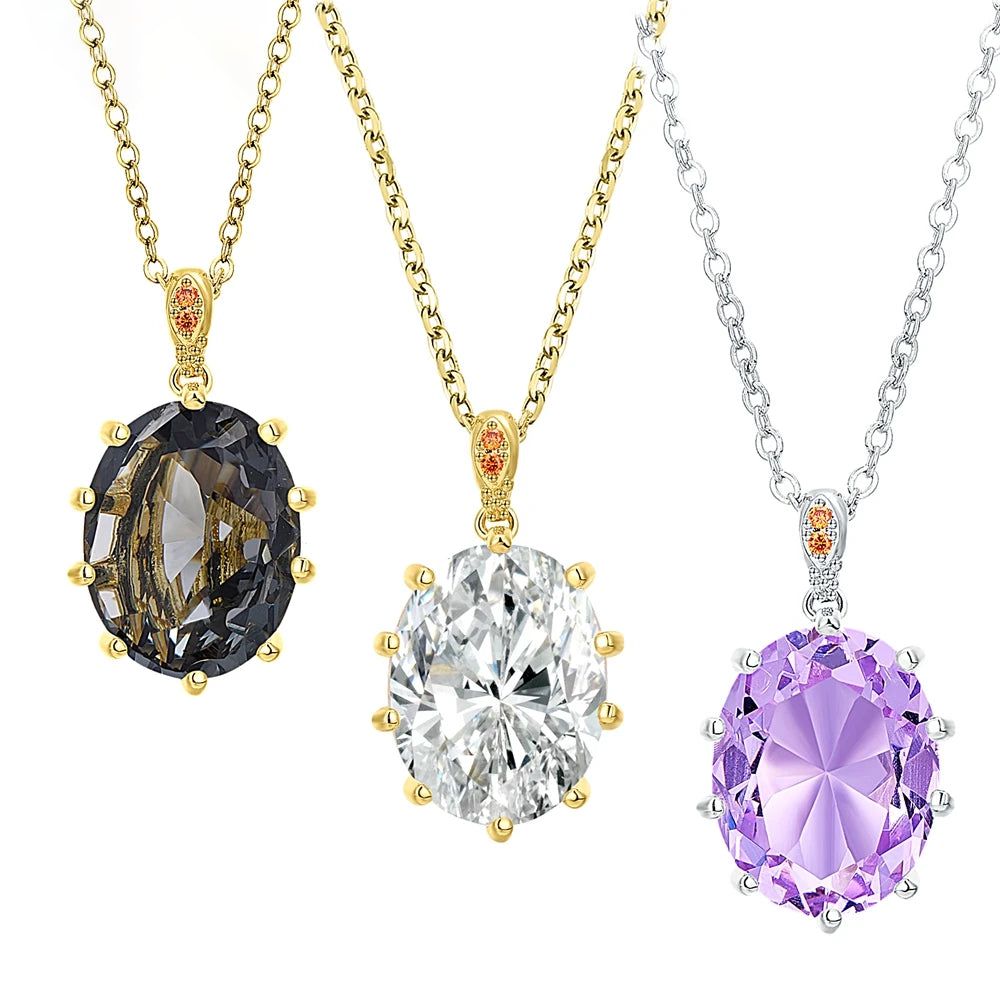 Stunning 18mm Zircon Pendant Necklace with Prong Setting in 3 Elegant Colors