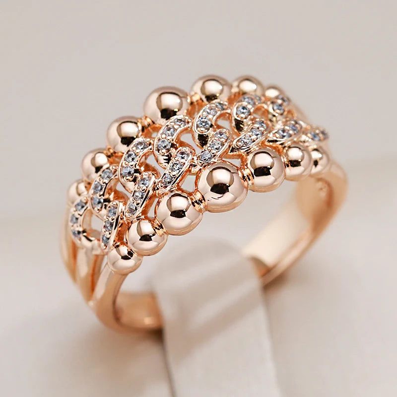 Stunning 585 Rose Gold Big Cocktail Ring with Natural Zircon Crystal Ball - Modern Fashion Jewelry