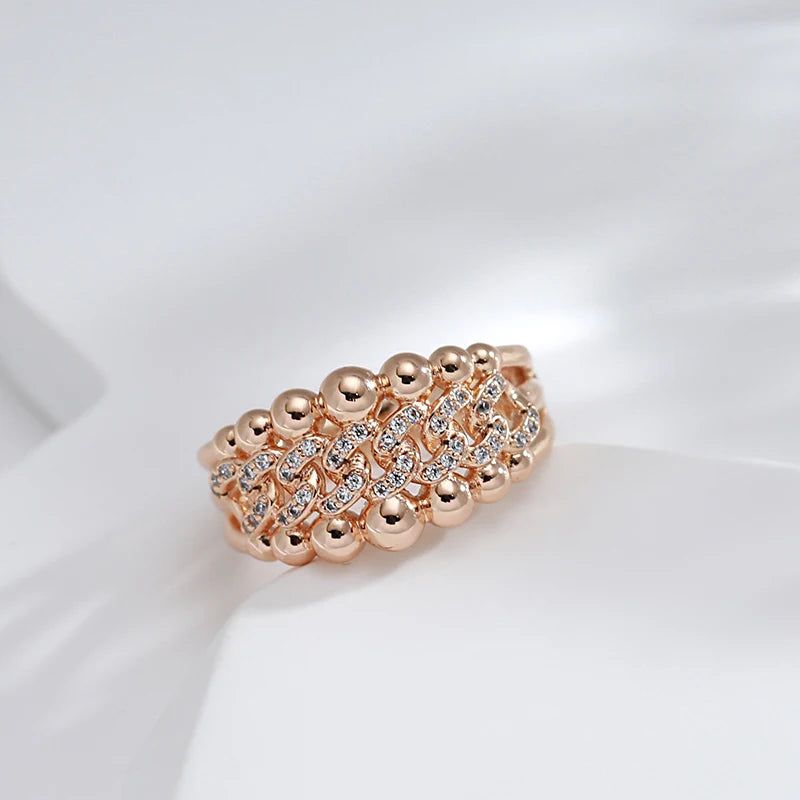 Stunning 585 Rose Gold Big Cocktail Ring with Natural Zircon Crystal Ball - Modern Fashion Jewelry