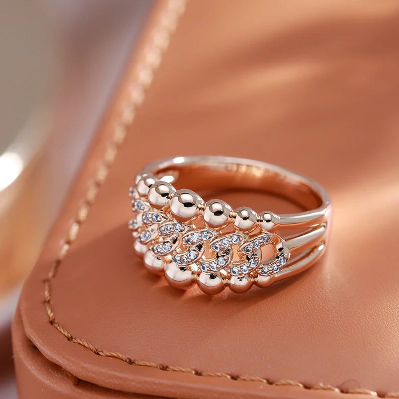 Stunning 585 Rose Gold Big Cocktail Ring with Natural Zircon Crystal Ball - Modern Fashion Jewelry