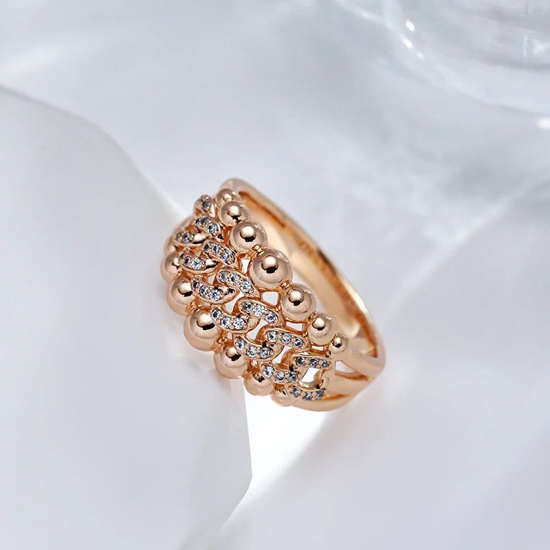 Stunning 585 Rose Gold Big Cocktail Ring with Natural Zircon Crystal Ball - Modern Fashion Jewelry