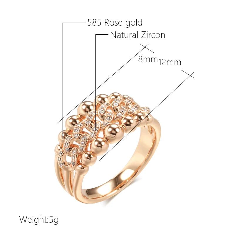 Stunning 585 Rose Gold Big Cocktail Ring with Natural Zircon Crystal Ball - Modern Fashion Jewelry