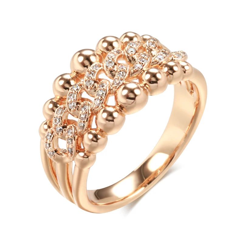 Stunning 585 Rose Gold Big Cocktail Ring with Natural Zircon Crystal Ball - Modern Fashion Jewelry