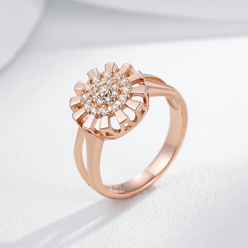 Stunning 585 Rose Gold Crystal Flower Cocktail Ring with Natural Zircon Accents