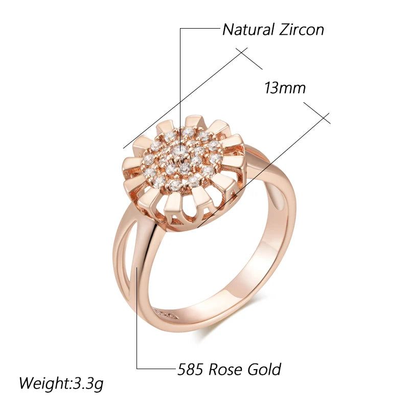 Stunning 585 Rose Gold Crystal Flower Cocktail Ring with Natural Zircon Accents