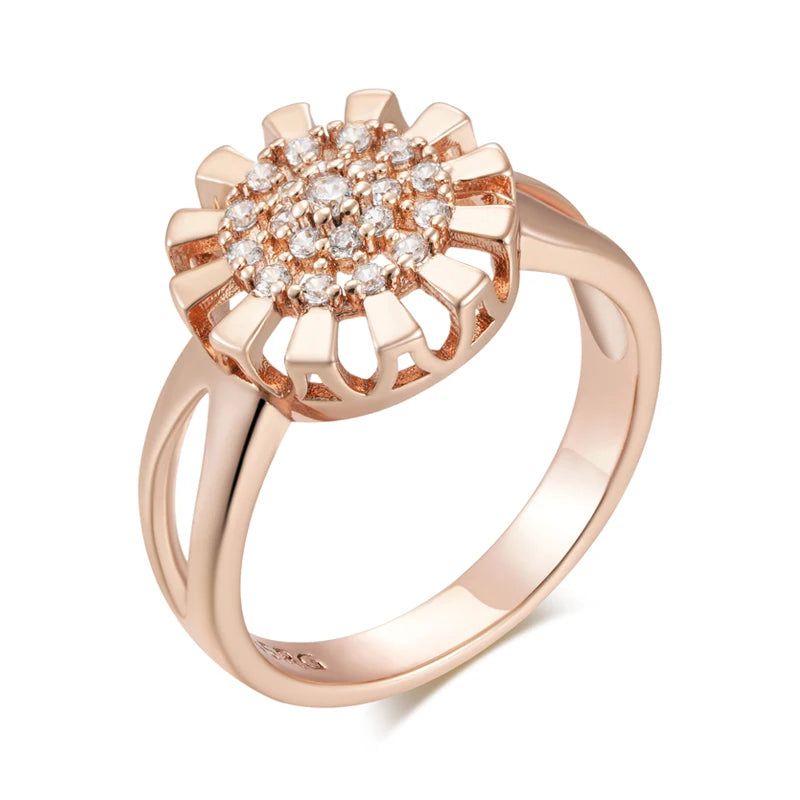 Stunning 585 Rose Gold Crystal Flower Cocktail Ring with Natural Zircon Accents