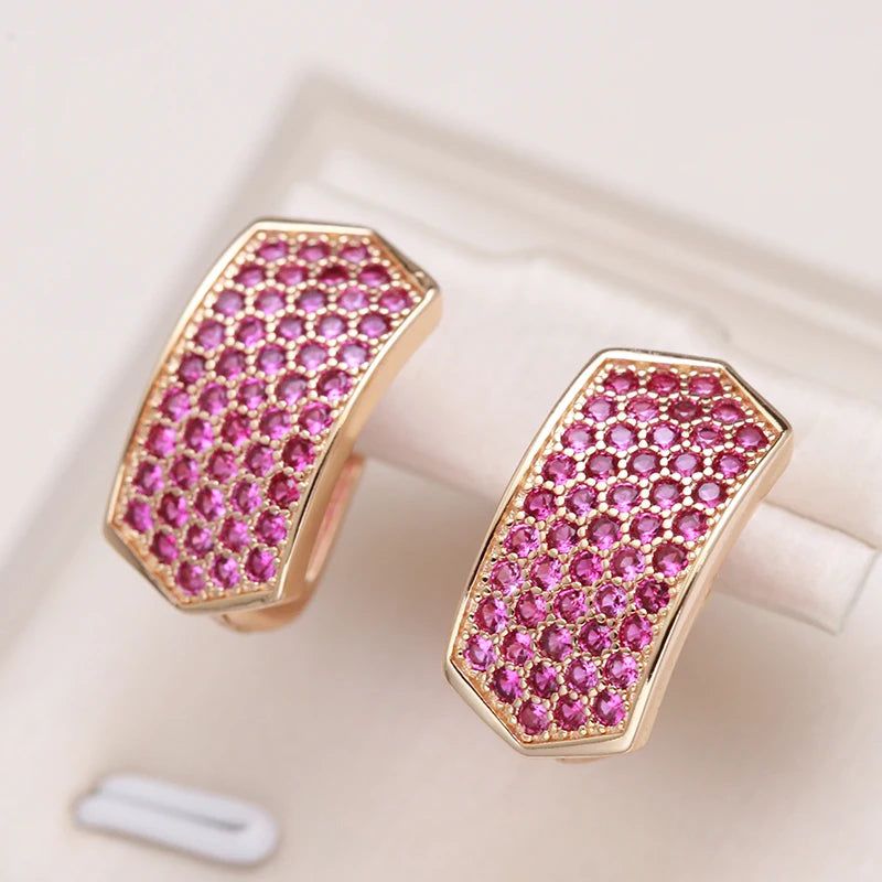 Stunning 585 Rose Gold Drop Earrings with Micro Paved Red Natural Zircon for a Luxurious Look