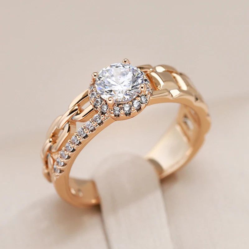 Stunning 585 Rose Gold Fashion Ring with Natural Zircon Crystal – Modern Cocktail Jewelry