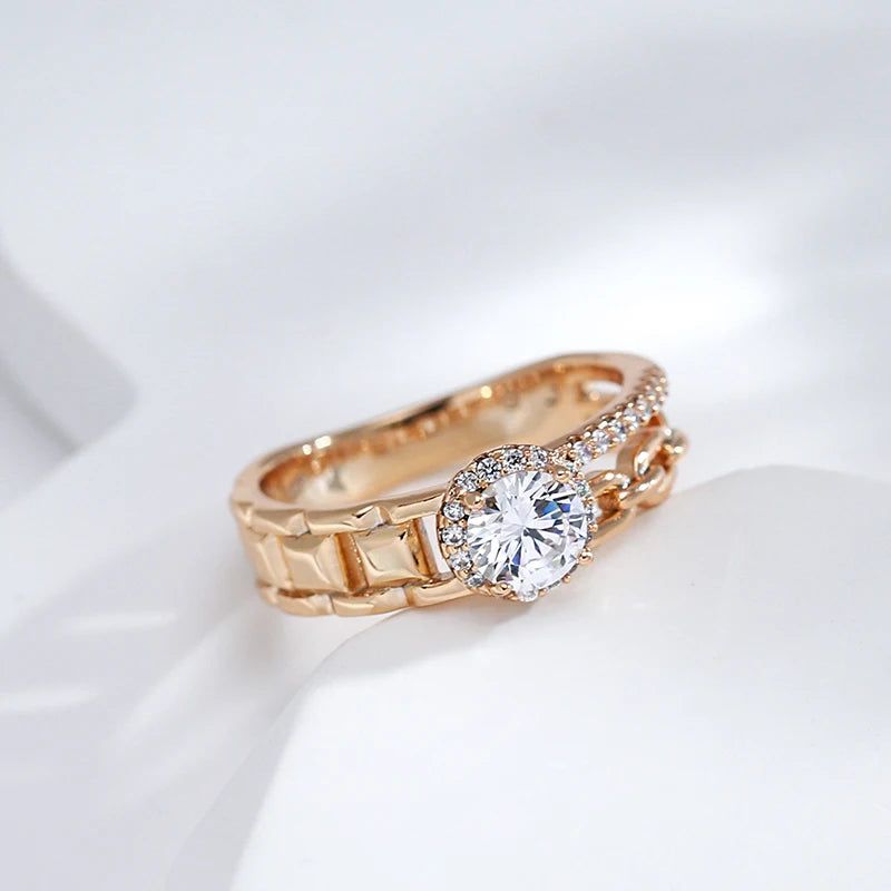 Stunning 585 Rose Gold Fashion Ring with Natural Zircon Crystal – Modern Cocktail Jewelry