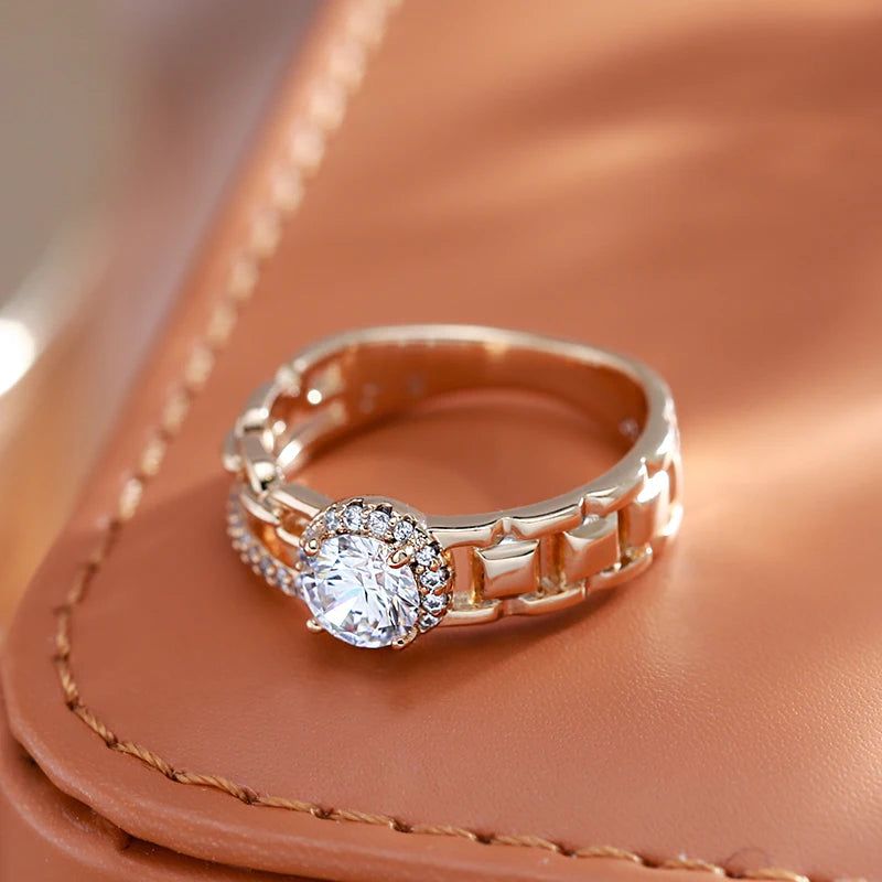 Stunning 585 Rose Gold Fashion Ring with Natural Zircon Crystal – Modern Cocktail Jewelry