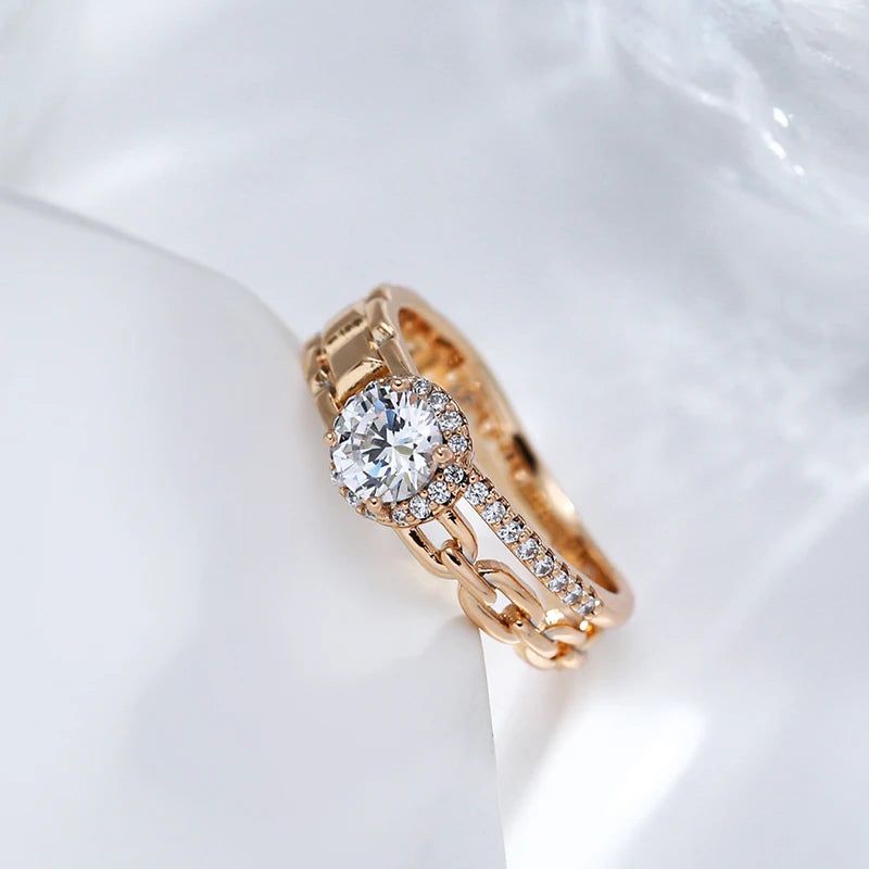 Stunning 585 Rose Gold Fashion Ring with Natural Zircon Crystal – Modern Cocktail Jewelry