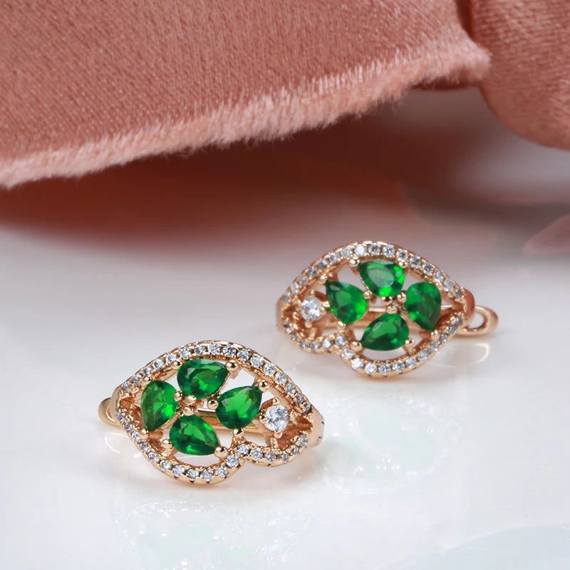 Stunning 585 Rose Gold Geometric Drop Earrings with Green Natural Zircon for Bridal Elegance