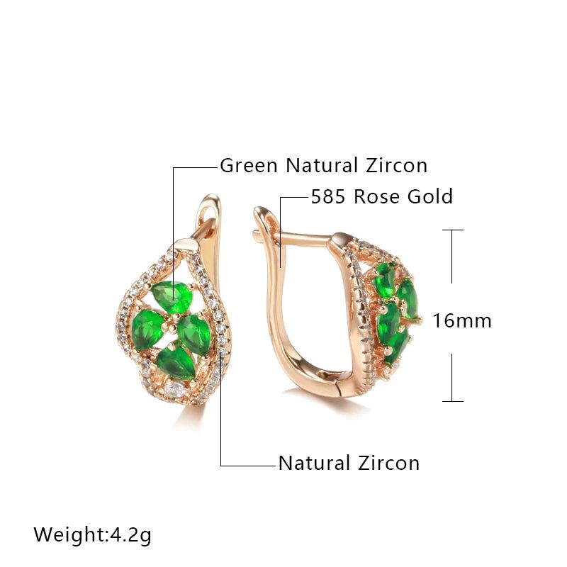 Stunning 585 Rose Gold Geometric Drop Earrings with Green Natural Zircon for Bridal Elegance