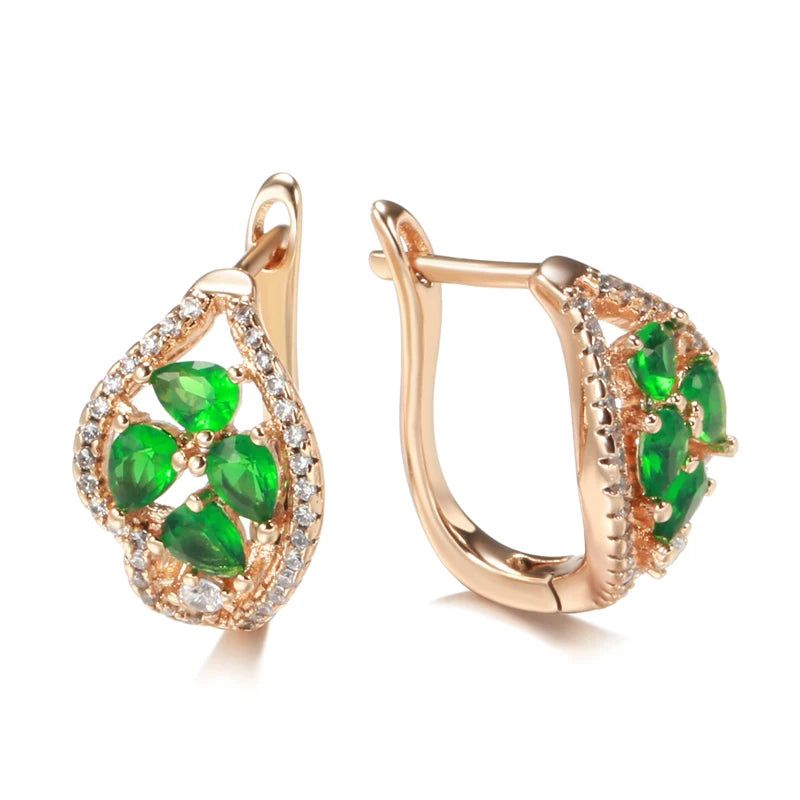 Stunning 585 Rose Gold Geometric Drop Earrings with Green Natural Zircon for Bridal Elegance