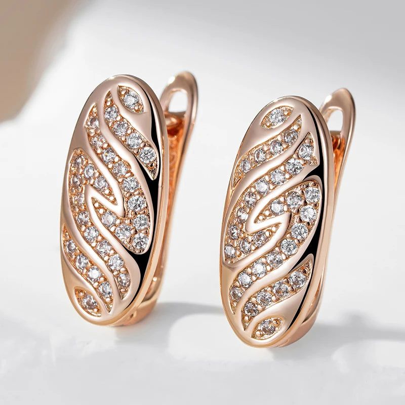 Stunning 585 Rose Gold Plated English Insect Earrings with Natural Zircon Accents