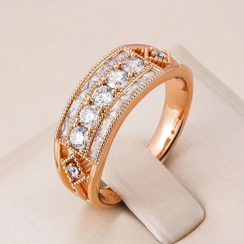 Stunning 585 Rose Gold Wide Cocktail Ring with Natural Zircon - Unique Fashion Jewelry