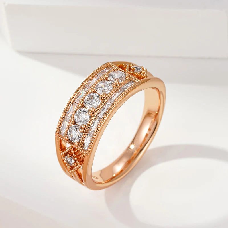 Stunning 585 Rose Gold Wide Cocktail Ring with Natural Zircon - Unique Fashion Jewelry