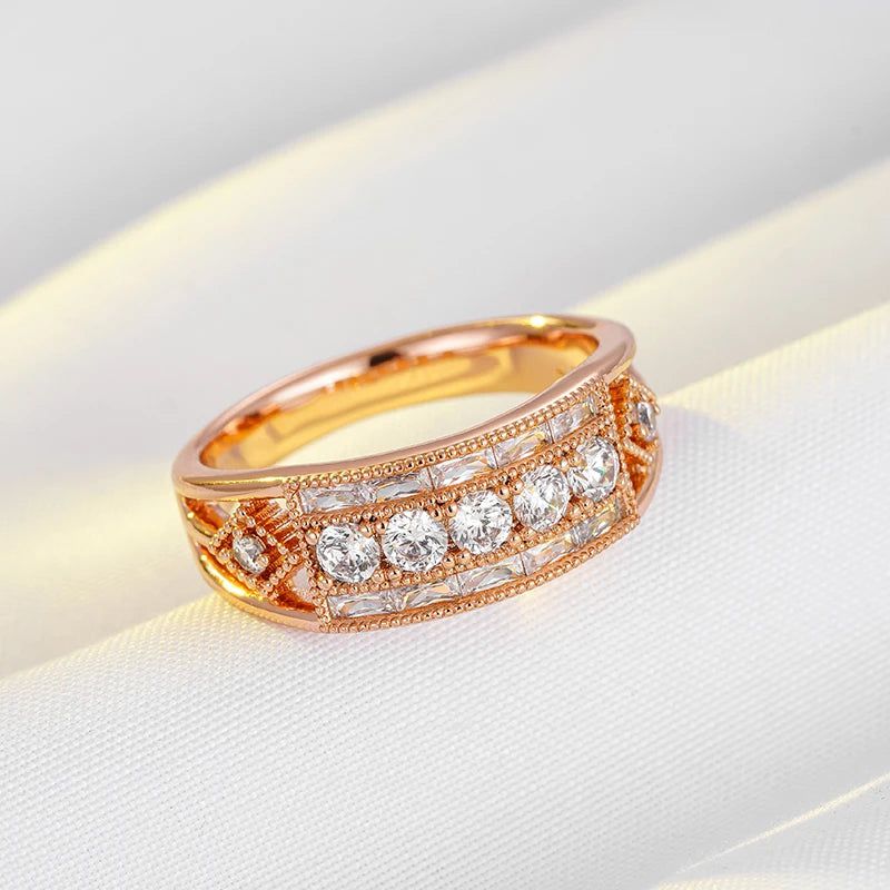 Stunning 585 Rose Gold Wide Cocktail Ring with Natural Zircon - Unique Fashion Jewelry