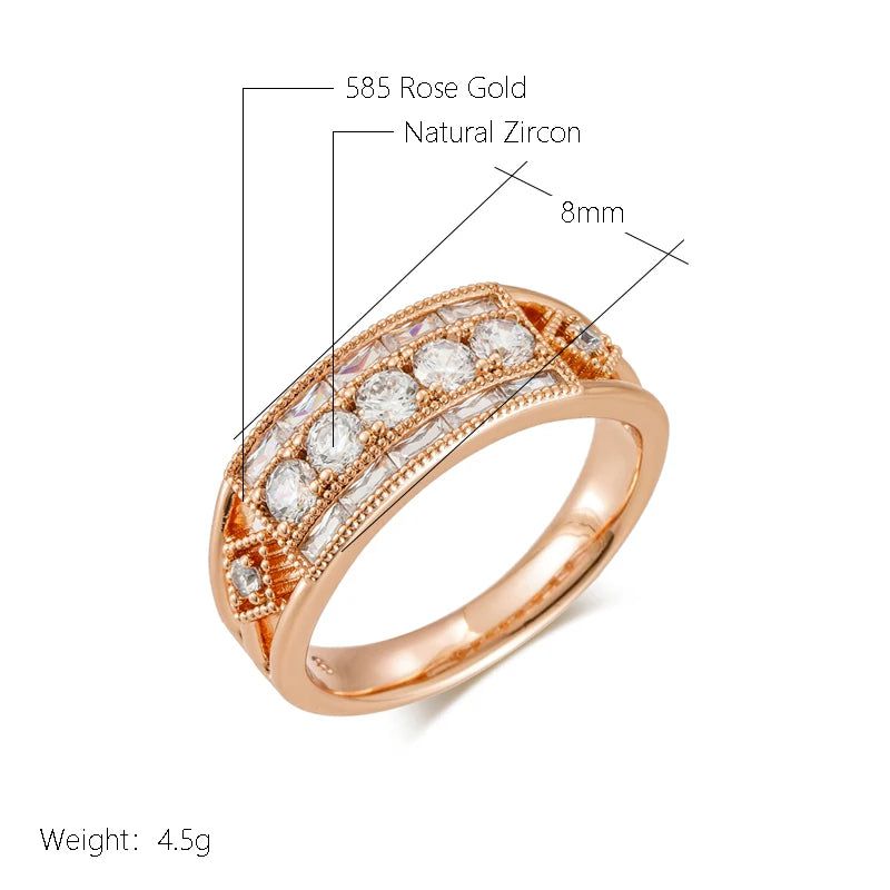 Stunning 585 Rose Gold Wide Cocktail Ring with Natural Zircon - Unique Fashion Jewelry