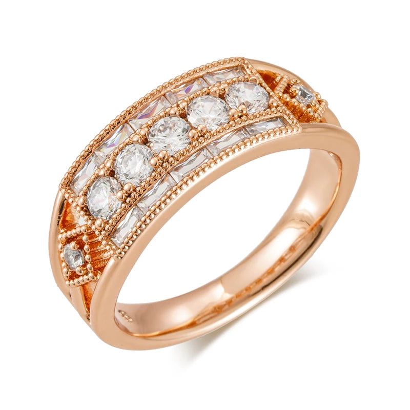 Stunning 585 Rose Gold Wide Cocktail Ring with Natural Zircon - Unique Fashion Jewelry