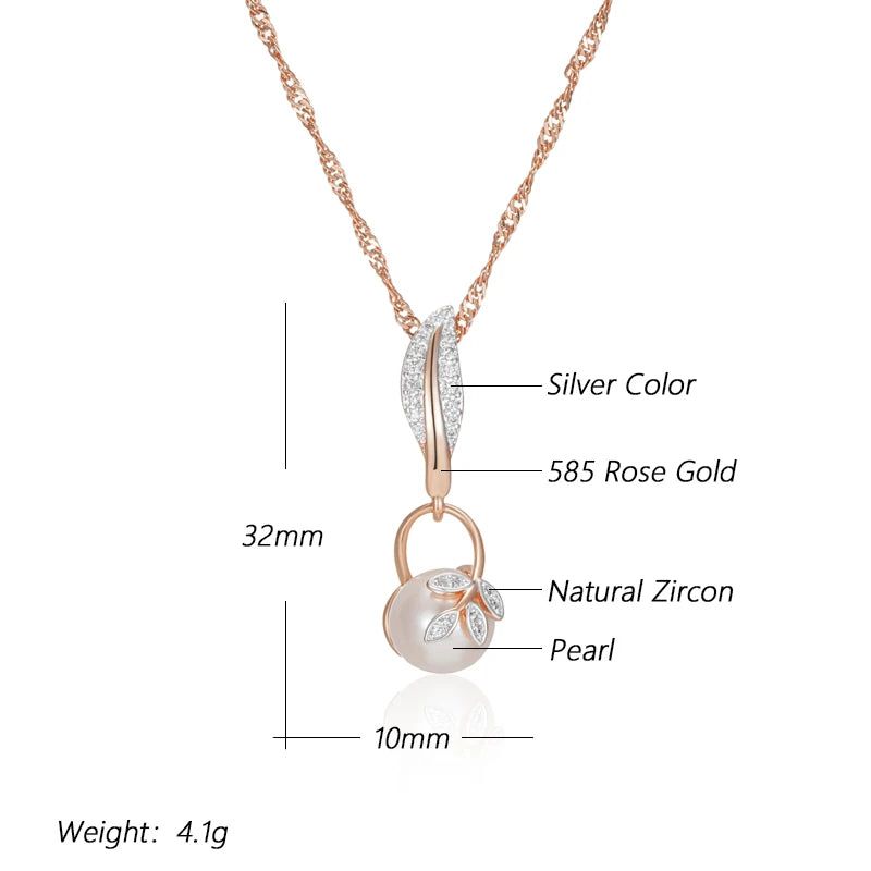 Stunning Boho Crystal Flower and Pearl Pendant Necklace in 585 Rose Gold and Silver