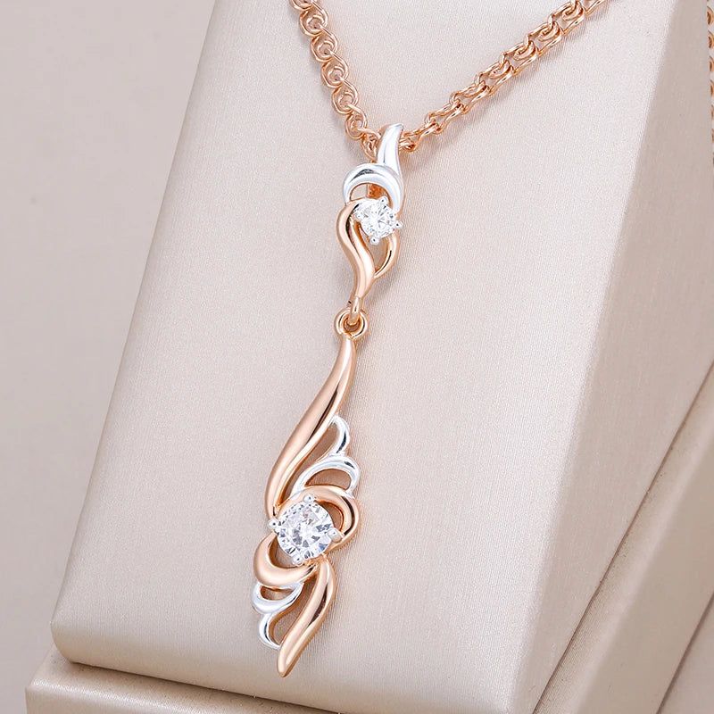 Stunning Boho Floral Pendant Necklace in 585 Rose Gold and Silver Mix