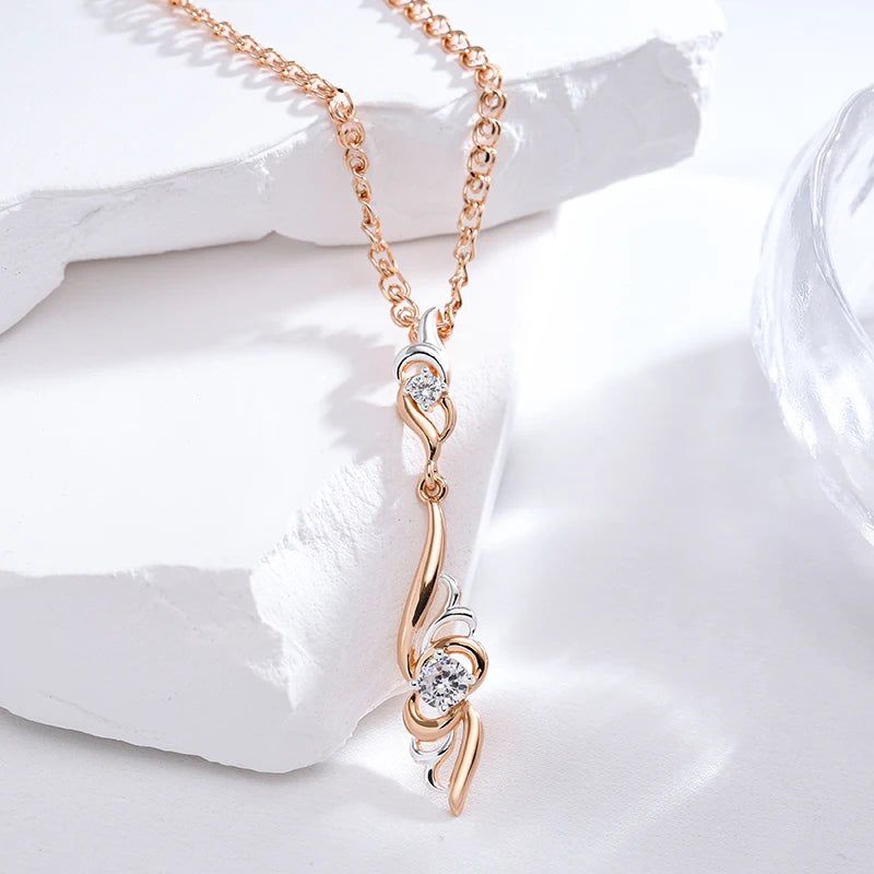 Stunning Boho Floral Pendant Necklace in 585 Rose Gold and Silver Mix