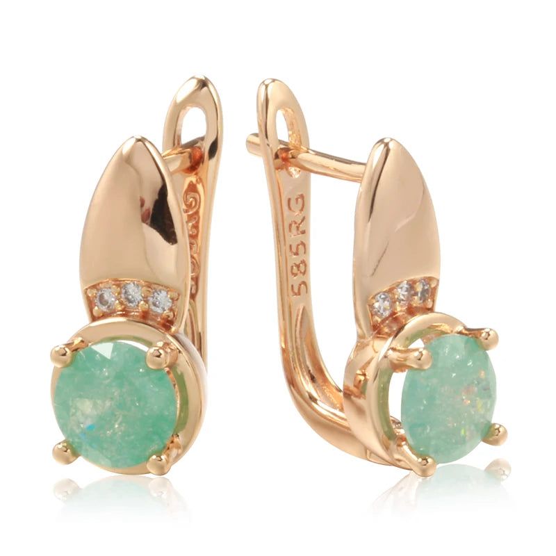 Stunning Emerald Round Cut Zircon Clip Earrings in 585 Rose Gold with Natural White Zircon for Fashionable Occasions