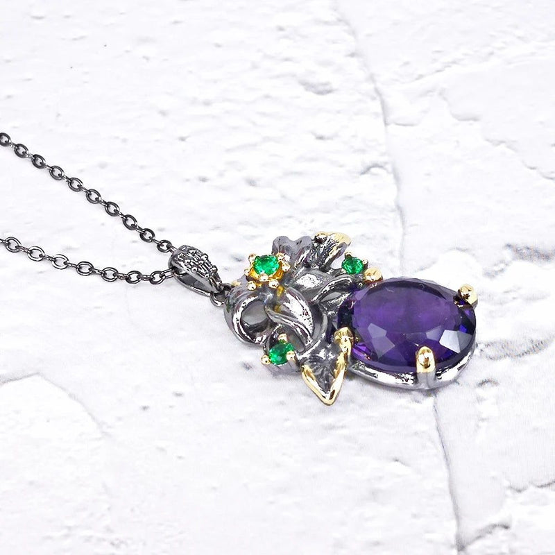 Stunning Floral-Inspired Purple Zircon Pendant Necklace