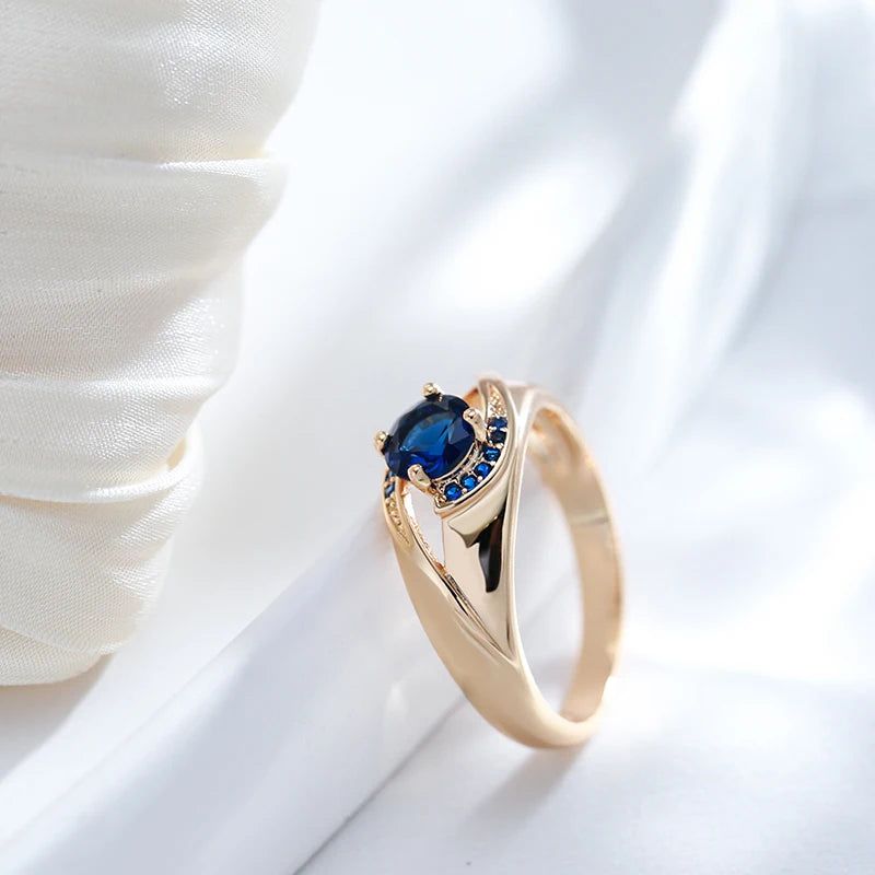 Stunning Geometric Blue Zircon Ring in 585 Rose Gold Finish - Luxurious Cocktail Jewelry