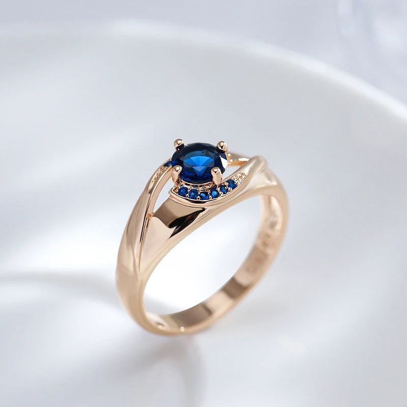 Stunning Geometric Blue Zircon Ring in 585 Rose Gold Finish - Luxurious Cocktail Jewelry