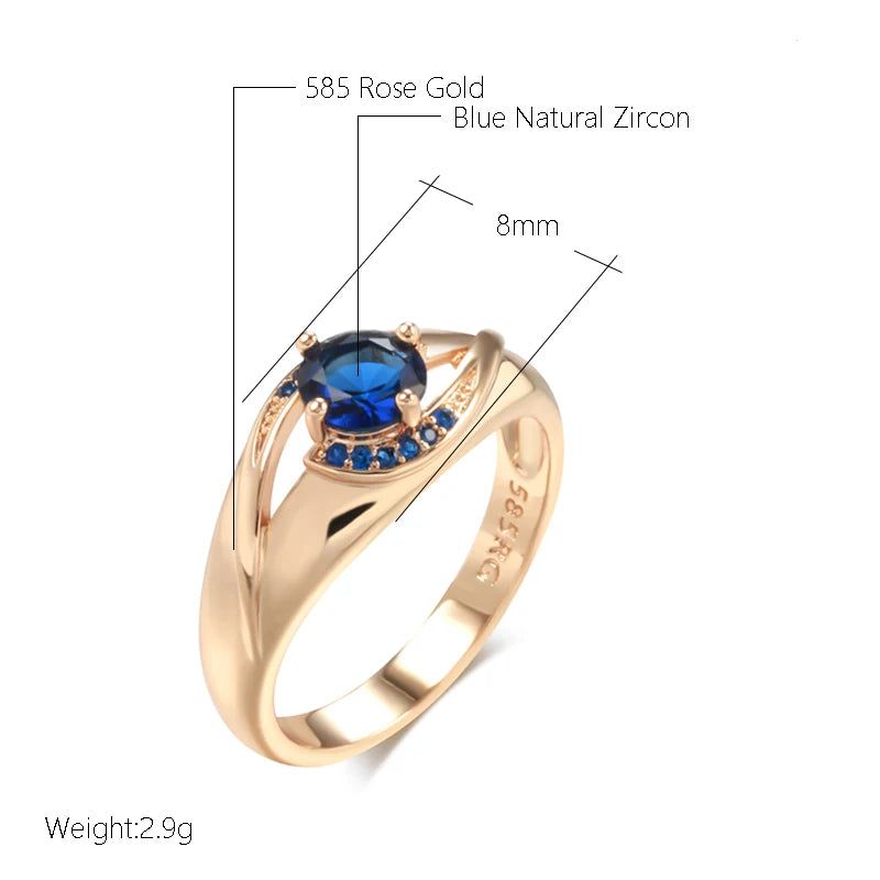 Stunning Geometric Blue Zircon Ring in 585 Rose Gold Finish - Luxurious Cocktail Jewelry