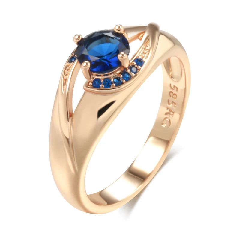 Stunning Geometric Blue Zircon Ring in 585 Rose Gold Finish - Luxurious Cocktail Jewelry