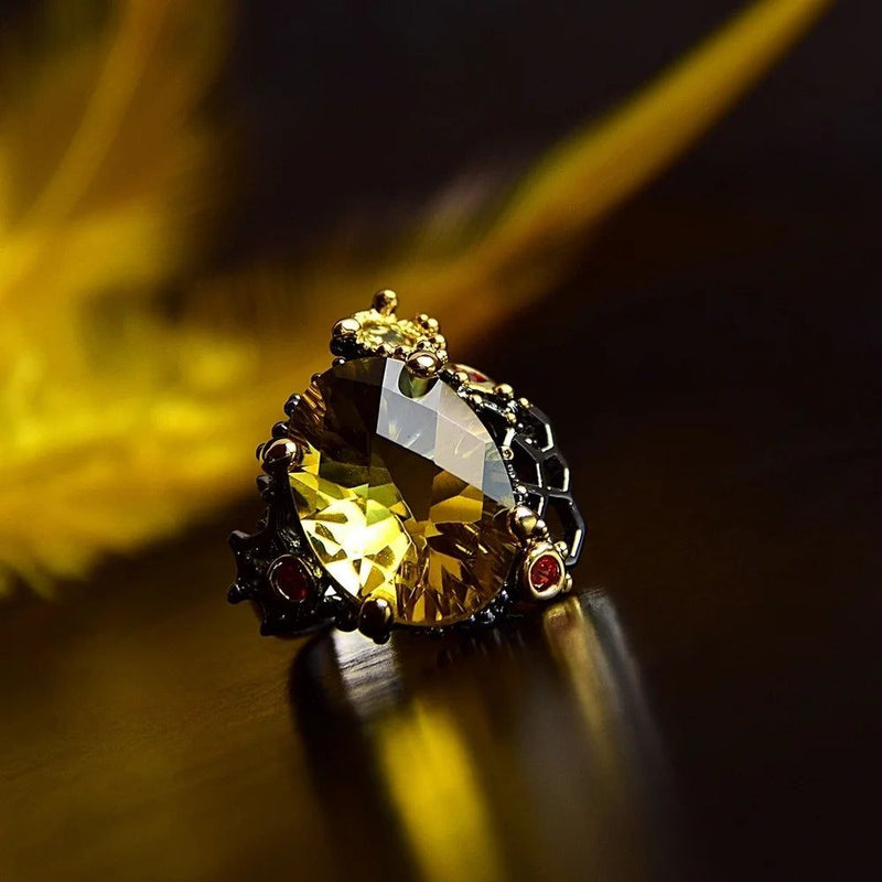 Stunning Neo-Gothic Cocktail Ring with Radiant Cut Zirconia in Black & Gold