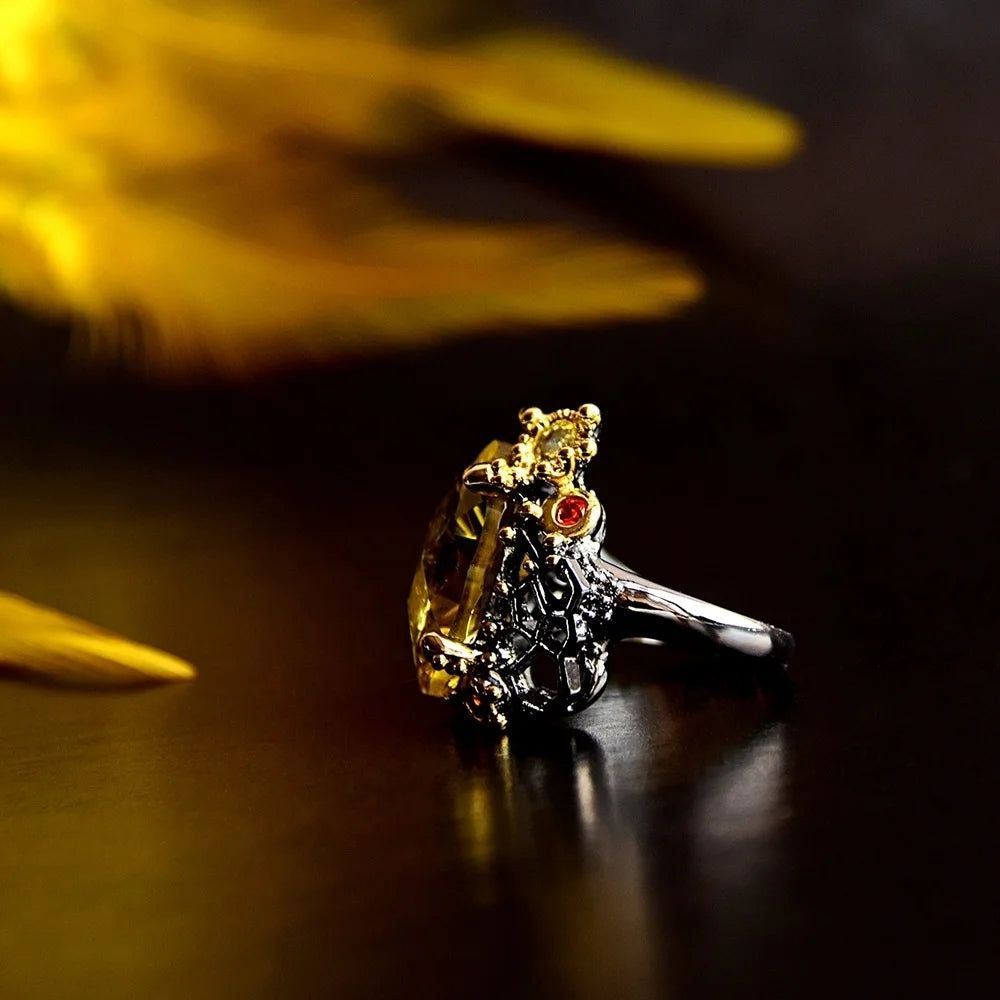 Stunning Neo-Gothic Cocktail Ring with Radiant Cut Zirconia in Black & Gold