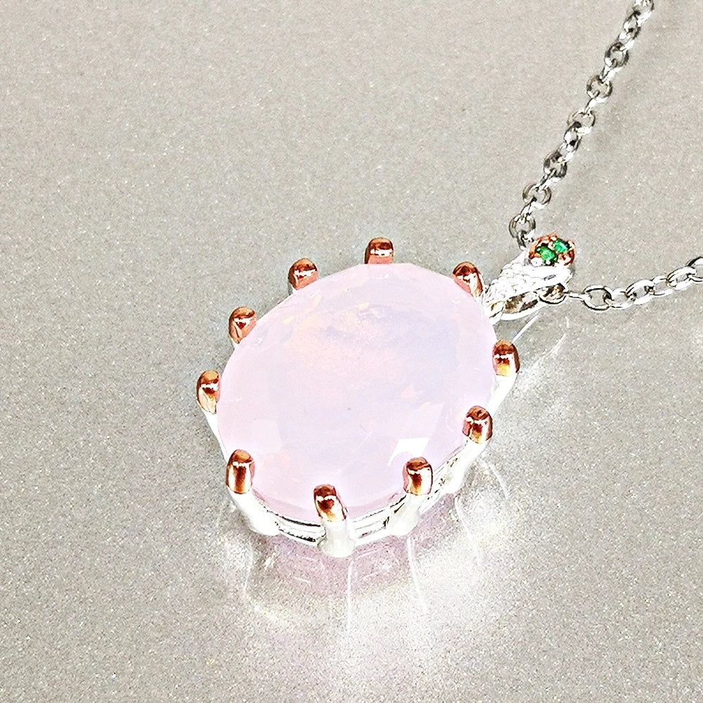 Stunning Pink Opal and Green Zircon Slide Pendant Necklace