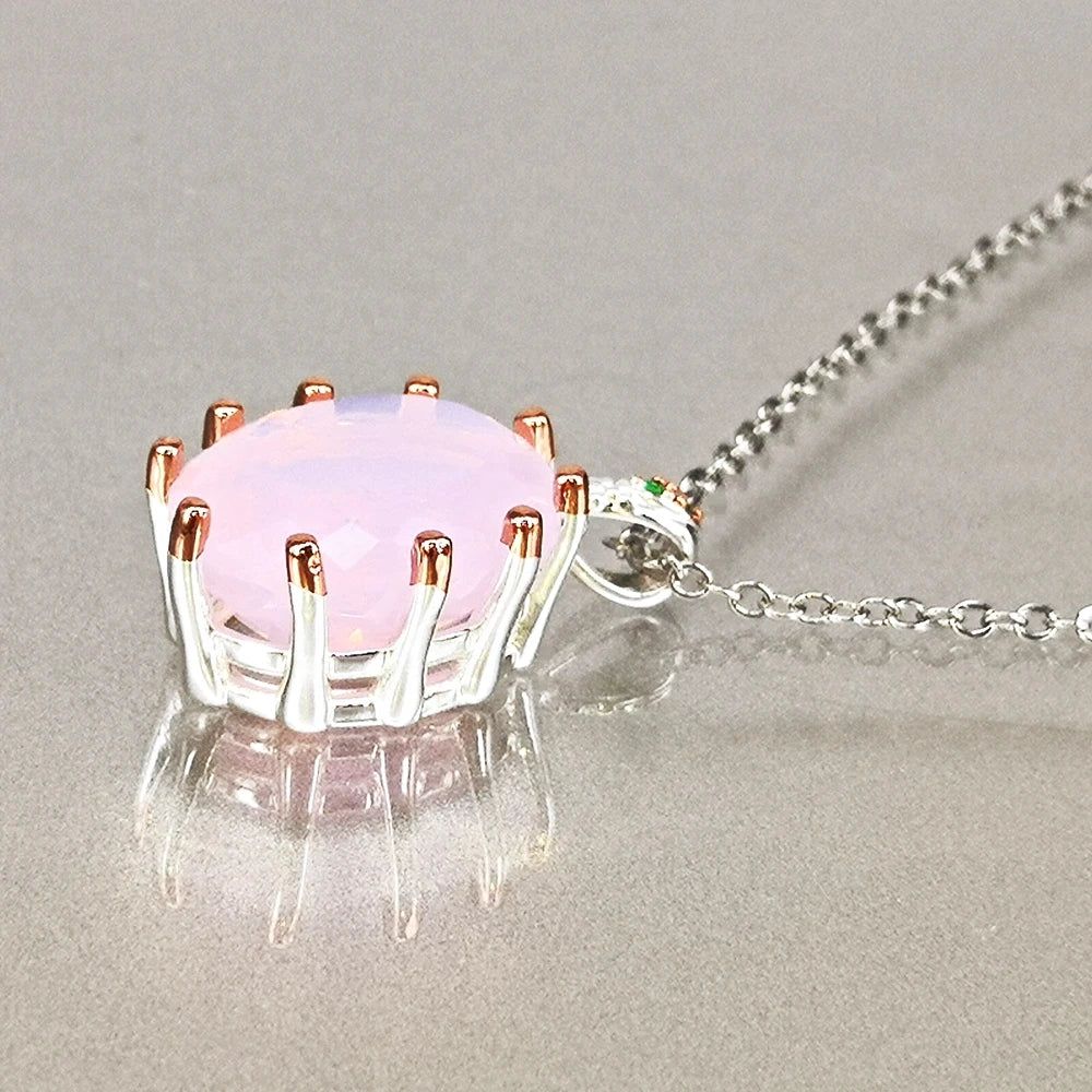 Stunning Pink Opal and Green Zircon Slide Pendant Necklace