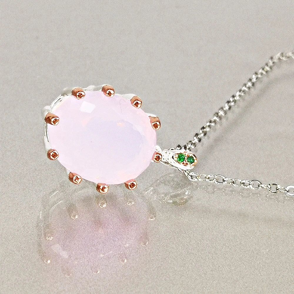 Stunning Pink Opal and Green Zircon Slide Pendant Necklace