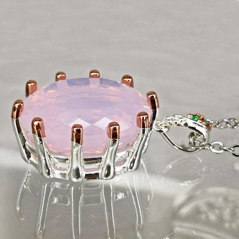 Stunning Pink Opal and Green Zircon Slide Pendant Necklace