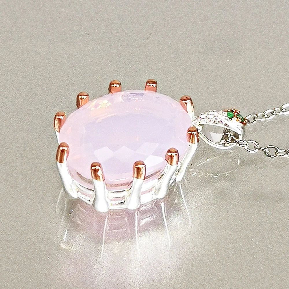 Stunning Pink Opal and Green Zircon Slide Pendant Necklace