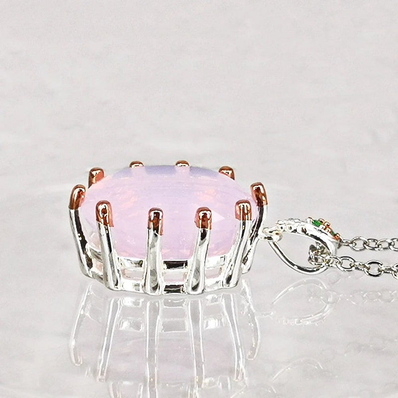 Stunning Pink Opal and Green Zircon Slide Pendant Necklace