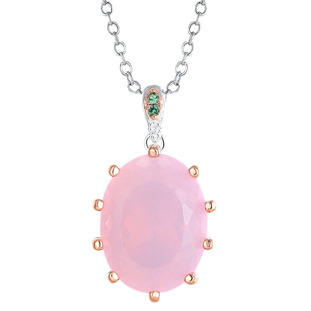 Stunning Pink Opal and Green Zircon Slide Pendant Necklace