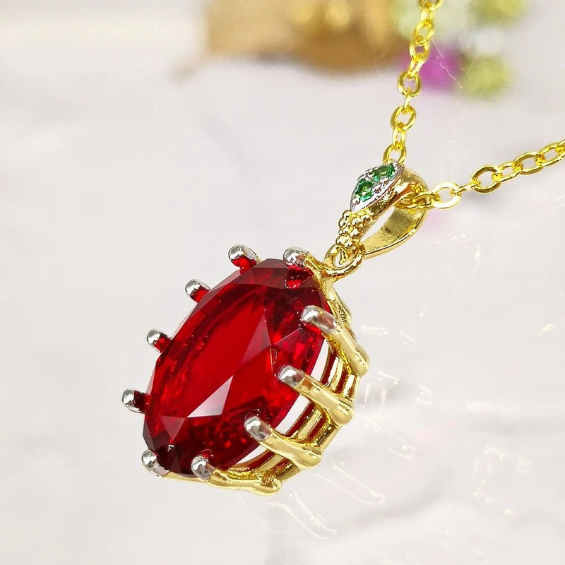 Stunning Red Cubic Zirconia Pendant Necklace - Elegant Bohemia Jewelry