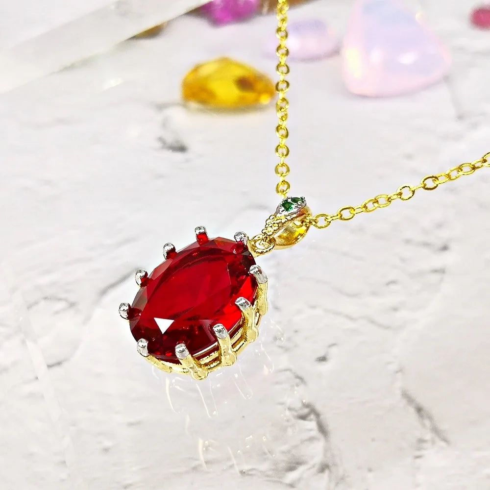 Stunning Red Cubic Zirconia Pendant Necklace - Elegant Bohemia Jewelry