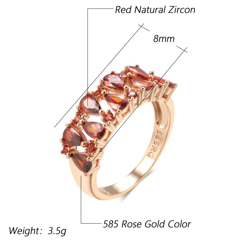 Stunning Red Natural Zircon Paved Cocktail Ring in 585 Rose Gold Color