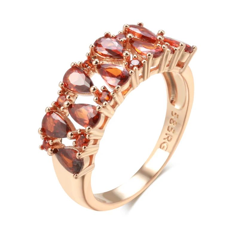 Stunning Red Natural Zircon Paved Cocktail Ring in 585 Rose Gold Color