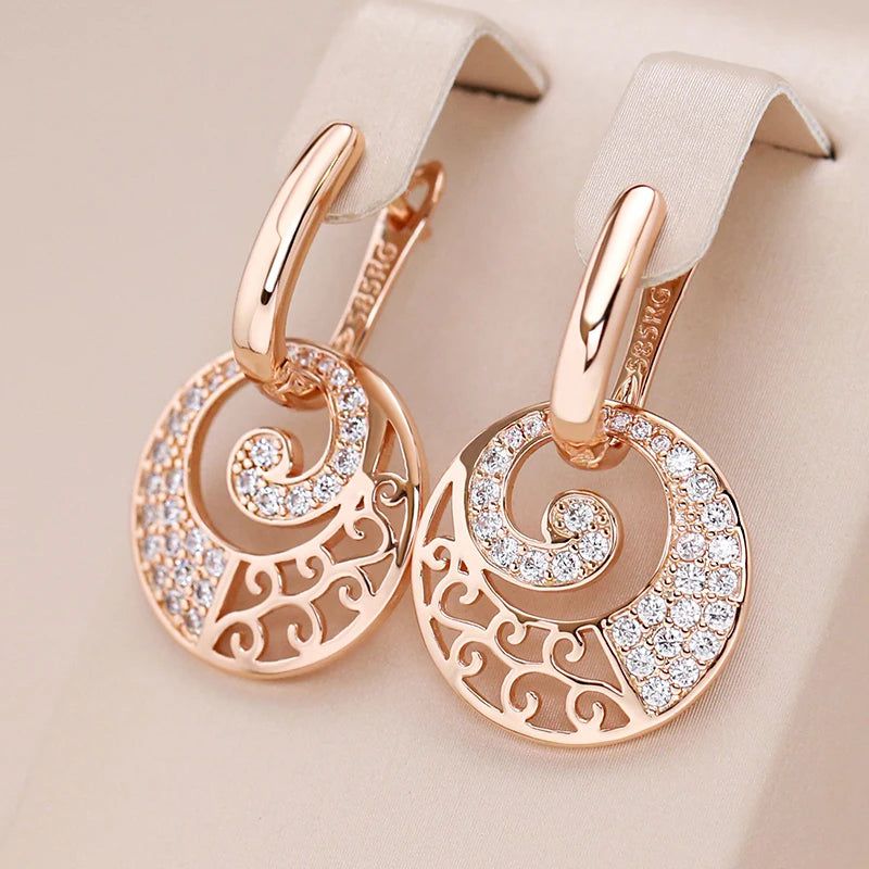 Stunning Rose Gold Crystal Floral Drop Earrings with Natural Zircon Accents