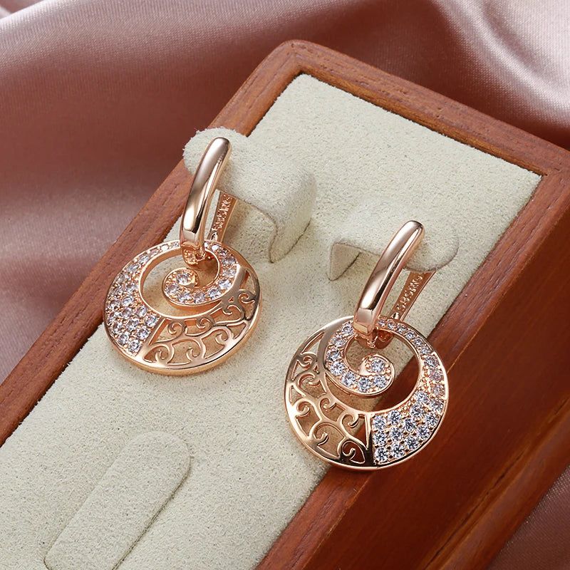 Stunning Rose Gold Crystal Floral Drop Earrings with Natural Zircon Accents