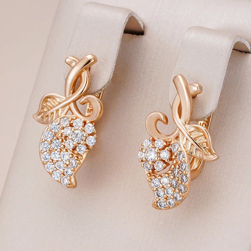 Stunning Rose Gold Floral Drop Earrings with Sparkling Zircon Crystals