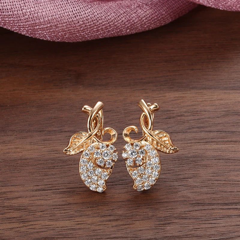 Stunning Rose Gold Floral Drop Earrings with Sparkling Zircon Crystals